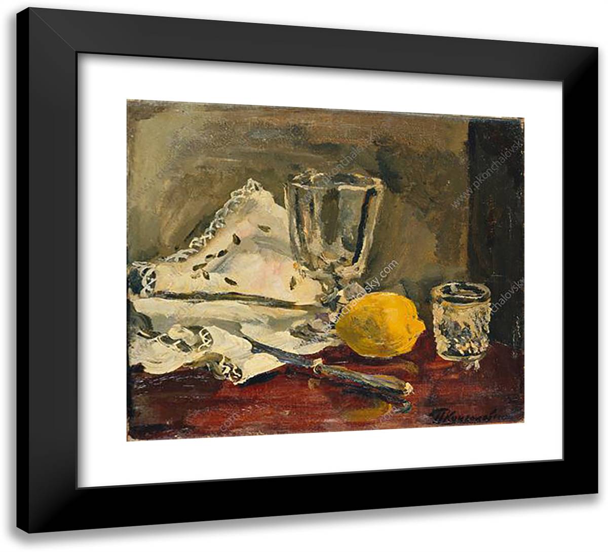 Still Life. Lemon and Knife. 22x20 Black Modern Wood Framed Art Print Poster by Konchalovsky, Piotr