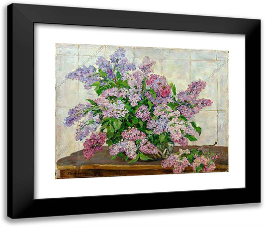 Still Life. Lilac Against the Stove. 23x20 Black Modern Wood Framed Art Print Poster by Konchalovsky, Piotr