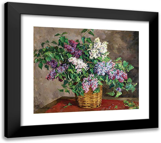 Still Life. Lilacs in a Basket. 22x20 Black Modern Wood Framed Art Print Poster by Konchalovsky, Piotr