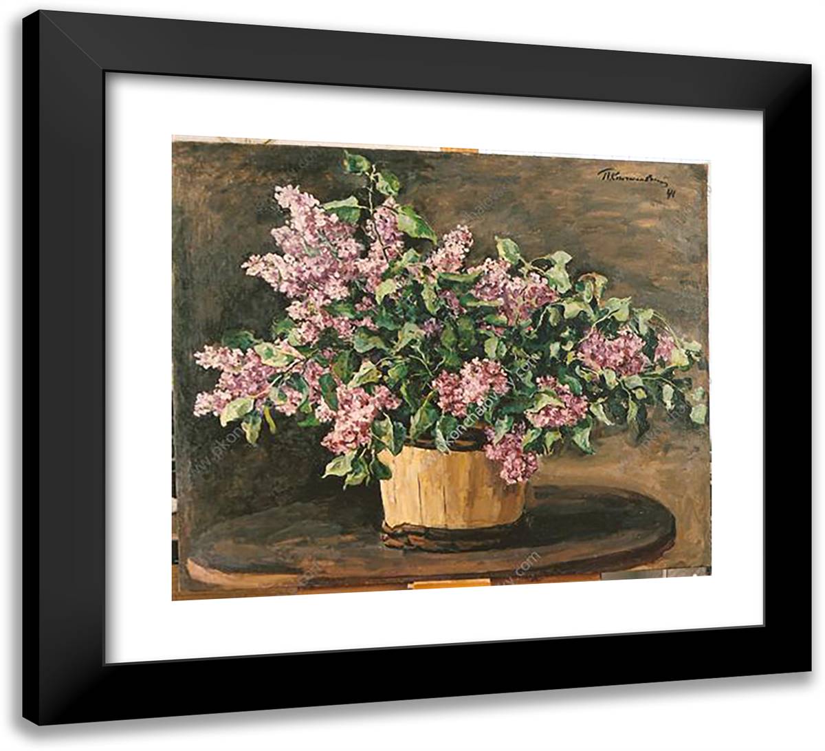 Still Life. Lilacs in a Tub. 22x20 Black Modern Wood Framed Art Print Poster by Konchalovsky, Piotr