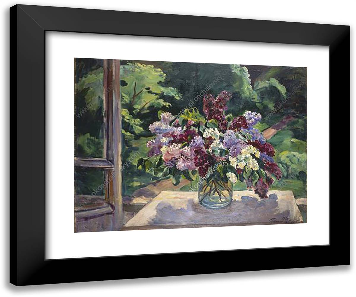 Still Life. Lilacs on the Window. 24x20 Black Modern Wood Framed Art Print Poster by Konchalovsky, Piotr