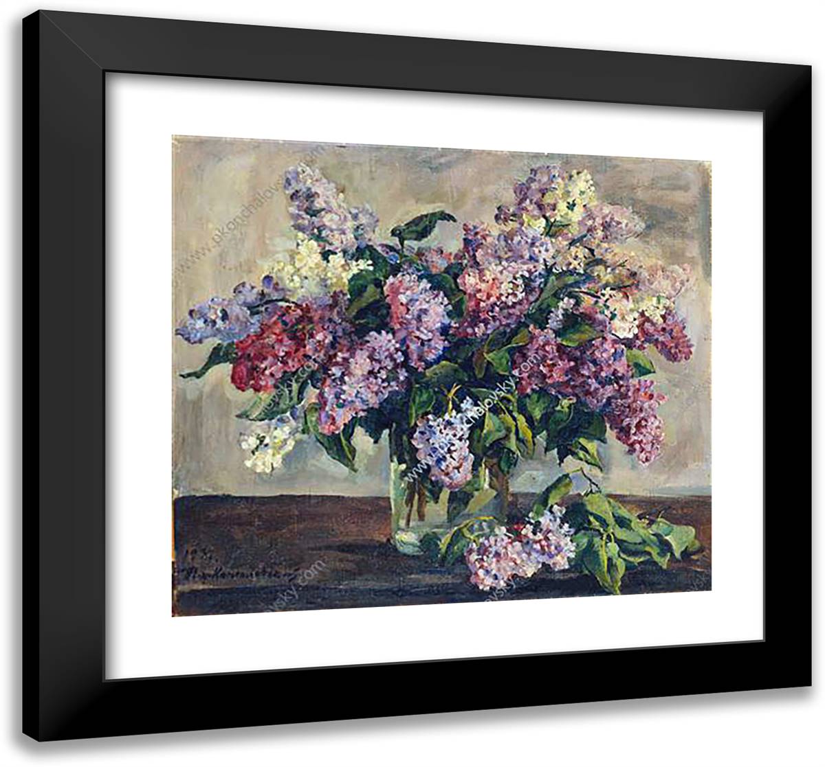 Still Life. Lilacs 'Pyotr Konchalovsky'. 21x20 Black Modern Wood Framed Art Print Poster by Konchalovsky, Piotr