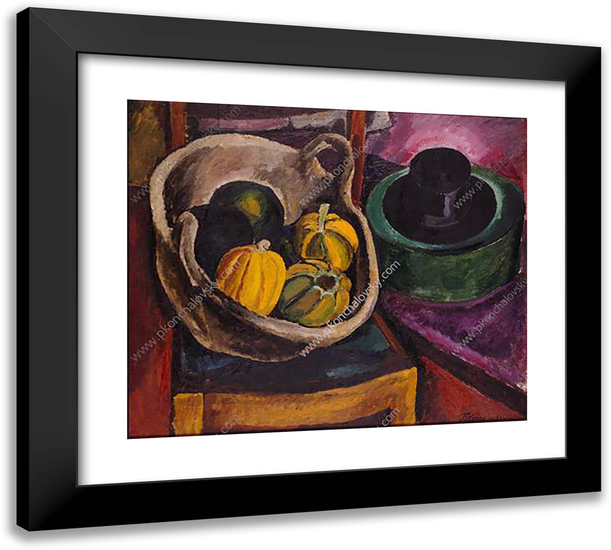 Still Life. Melon. 22x20 Black Modern Wood Framed Art Print Poster by Konchalovsky, Piotr