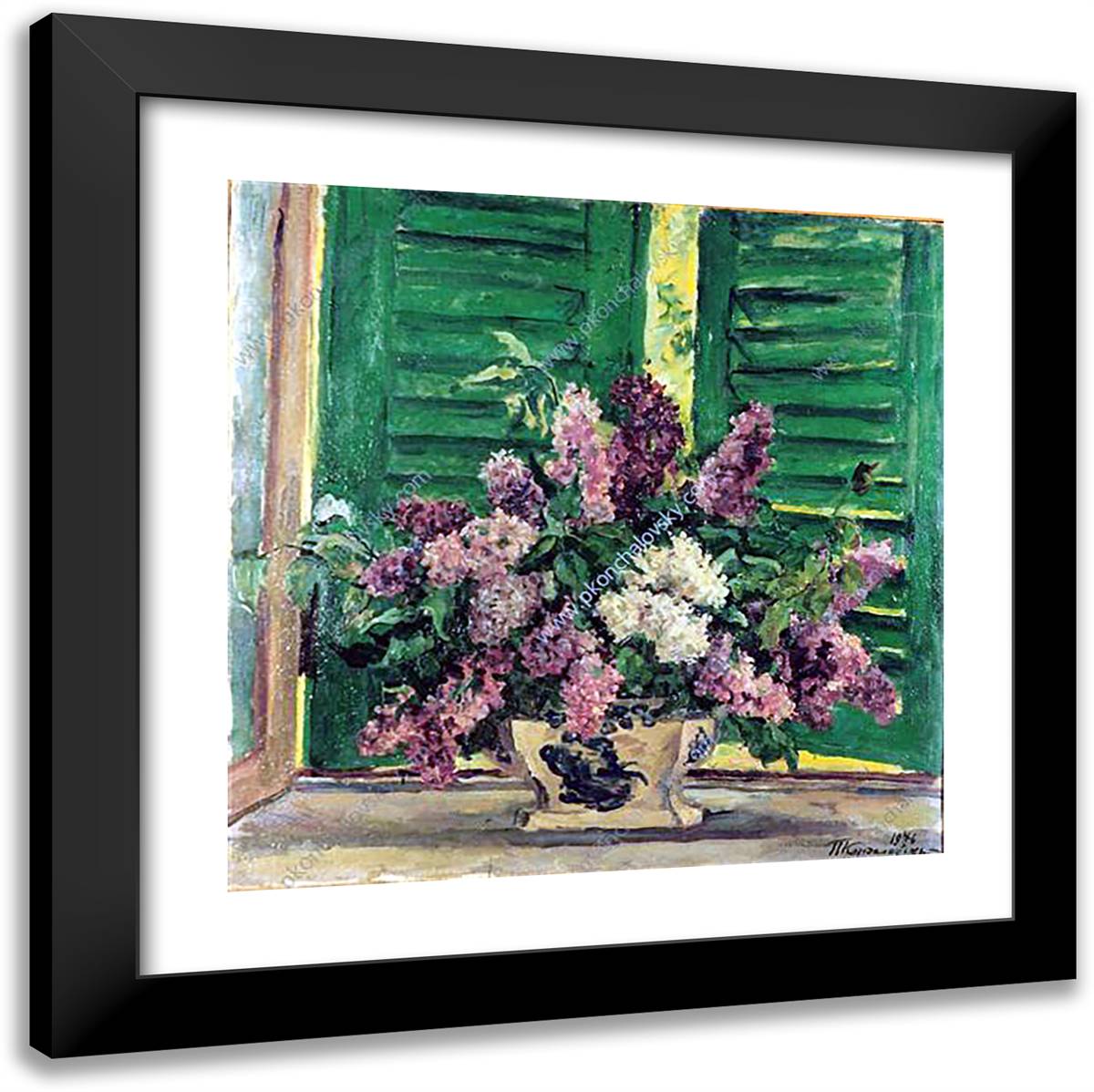 Still Life. Morning Lilac. 20x20 Black Modern Wood Framed Art Print Poster by Konchalovsky, Piotr