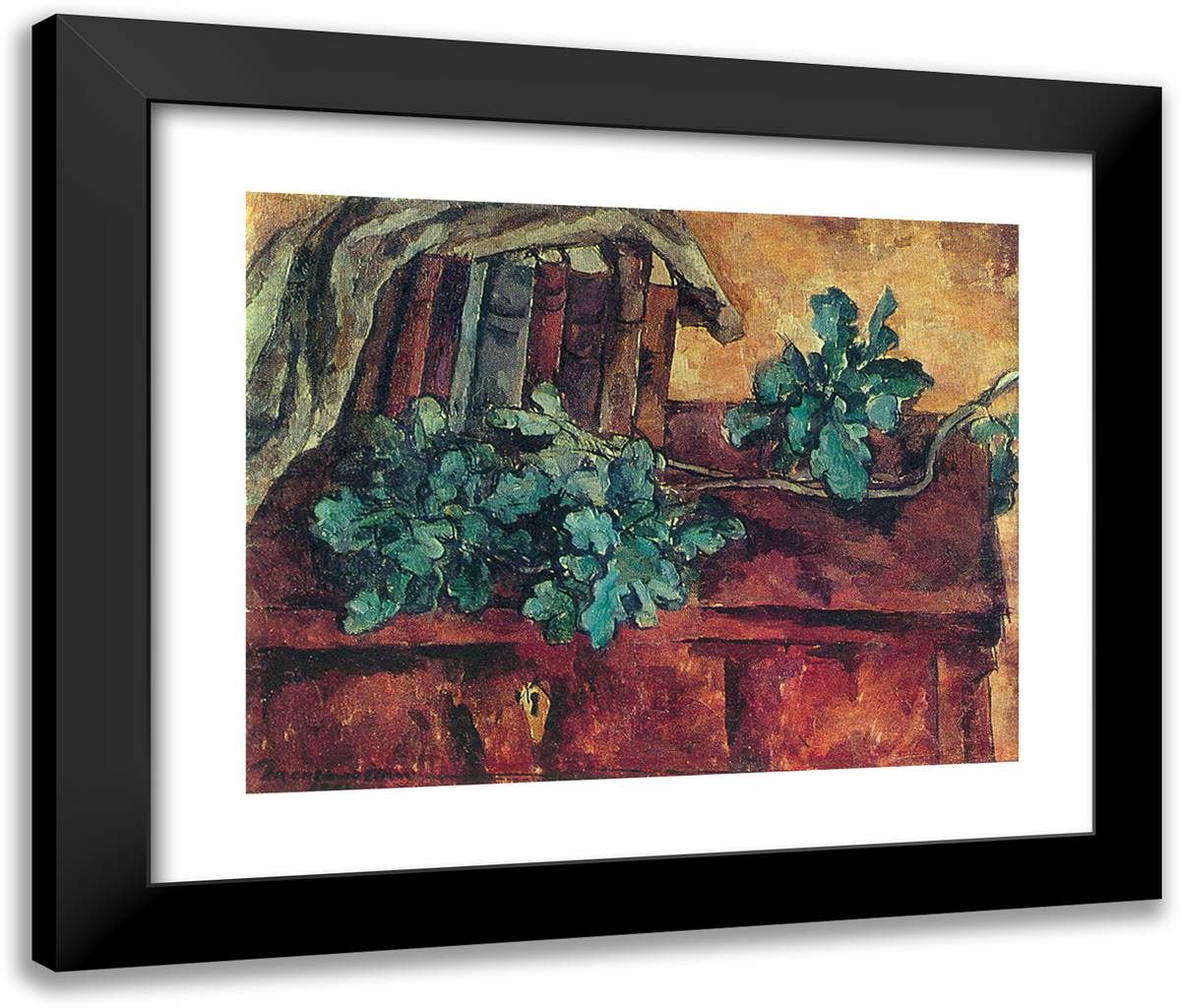 Still Life. Oak Branch. 24x20 Black Modern Wood Framed Art Print Poster by Konchalovsky, Piotr