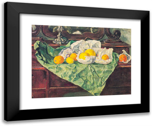 Still Life. Oranges and Crumpled Paper. 24x20 Black Modern Wood Framed Art Print Poster by Konchalovsky, Piotr