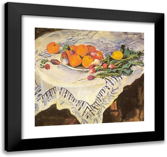 Still Life. Oranges and Radishes. Kislovodsk. 21x20 Black Modern Wood Framed Art Print Poster by Konchalovsky, Piotr