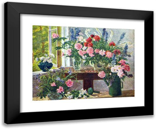 Still Life. Peonies and Delphinium. 24x20 Black Modern Wood Framed Art Print Poster by Konchalovsky, Piotr