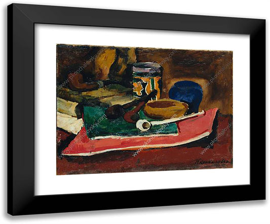 Still Life. Pink Notebook and Handset. 24x20 Black Modern Wood Framed Art Print Poster by Konchalovsky, Piotr