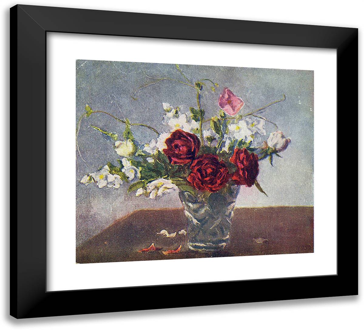 Still Life. Red Roses. 22x20 Black Modern Wood Framed Art Print Poster by Konchalovsky, Piotr