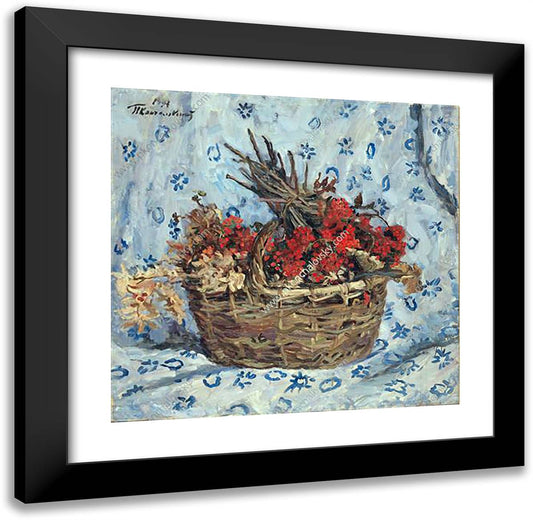 Still Life. Rowan on Blue. 21x20 Black Modern Wood Framed Art Print Poster by Konchalovsky, Piotr