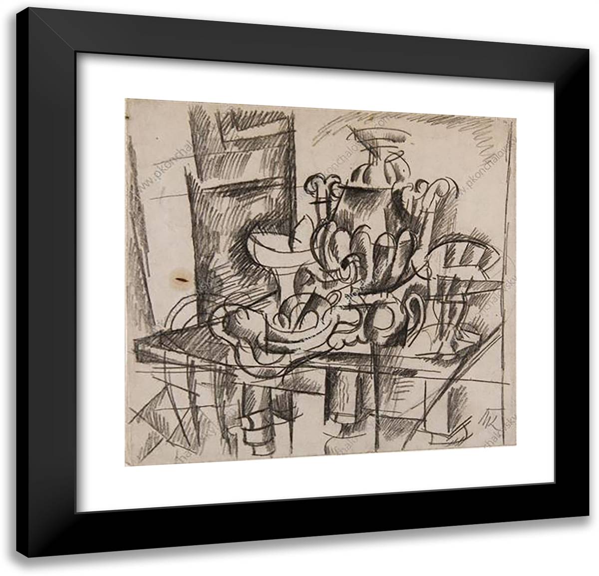 Still Life. Samovar. 21x20 Black Modern Wood Framed Art Print Poster by Konchalovsky, Piotr