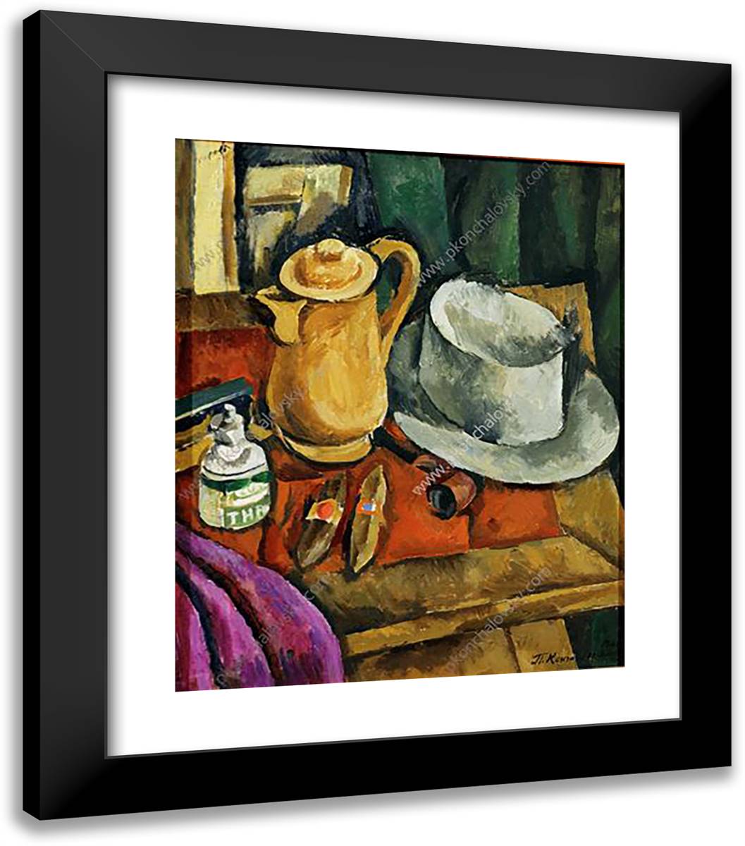 Still Life. Sombrero. 20x23 Black Modern Wood Framed Art Print Poster by Konchalovsky, Piotr