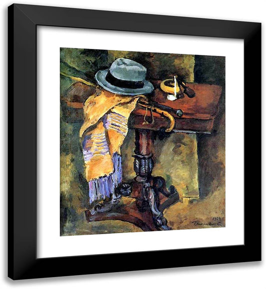 Still Life. Table with a Hat. 20x22 Black Modern Wood Framed Art Print Poster by Konchalovsky, Piotr