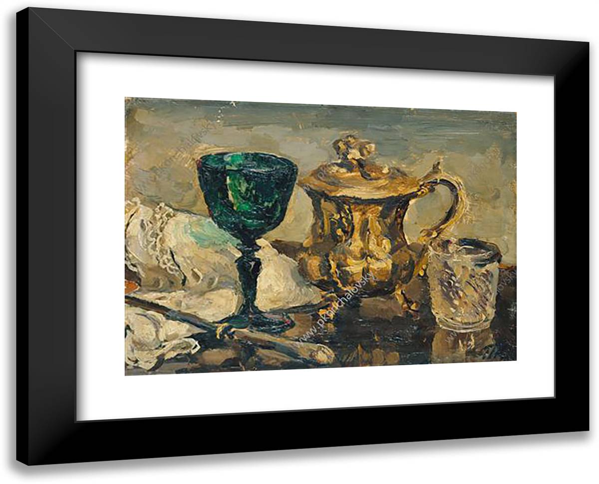 Still Life. the Green Glass. 24x19 Black Modern Wood Framed Art Print Poster by Konchalovsky, Piotr