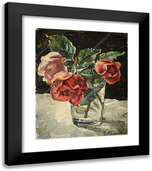 Still Life. Three Roses. 20x23 Black Modern Wood Framed Art Print Poster by Konchalovsky, Piotr