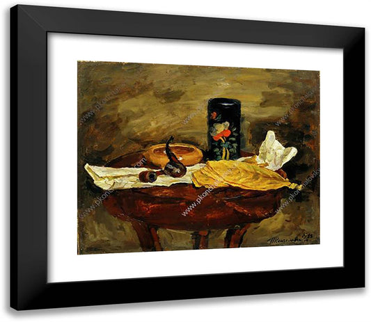 Still Life. Tobacco Leaves and Black Tea Caddy. 23x20 Black Modern Wood Framed Art Print Poster by Konchalovsky, Piotr