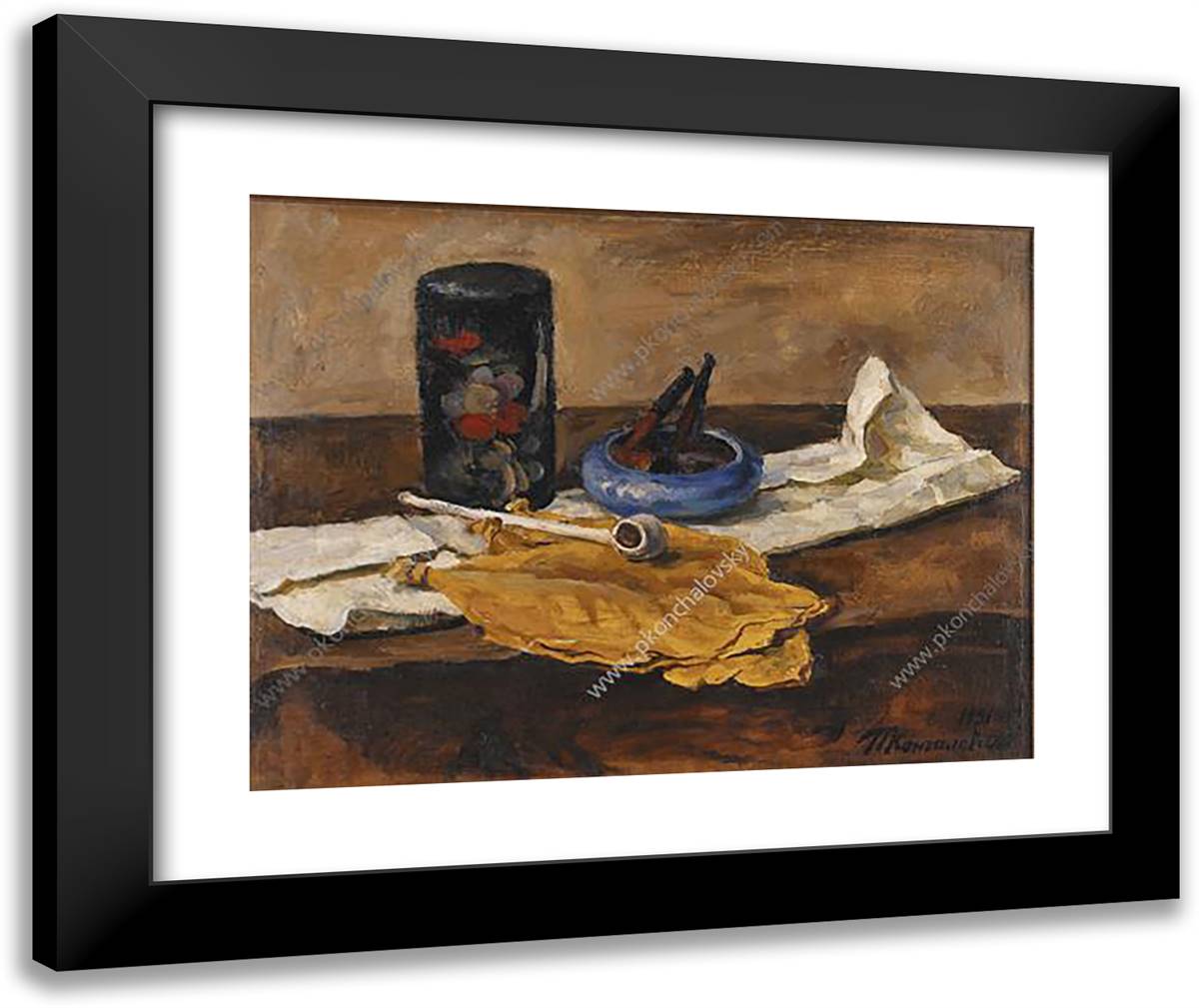 Still Life. Tobacco Leaves. 24x20 Black Modern Wood Framed Art Print Poster by Konchalovsky, Piotr