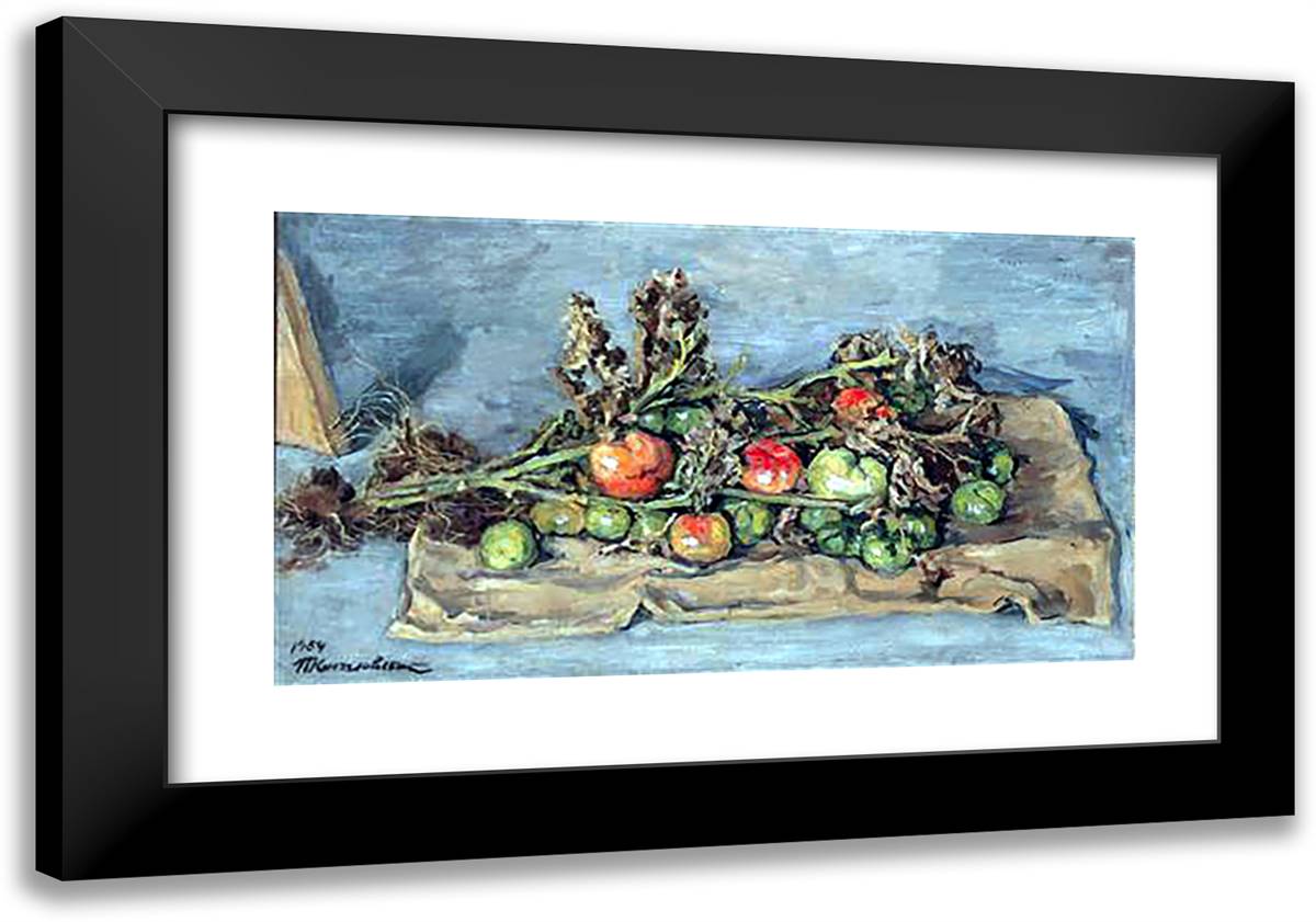 Still Life. Tomatoes on the Bag. 24x17 Black Modern Wood Framed Art Print Poster by Konchalovsky, Piotr