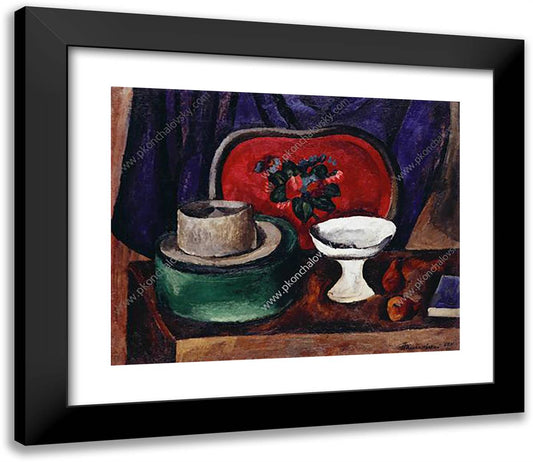 Still Life. Tray and Green Cardboard Box. 23x20 Black Modern Wood Framed Art Print Poster by Konchalovsky, Piotr