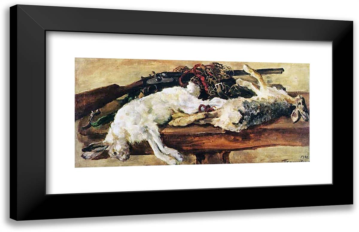 Still Life. Two Rabbits. 24x15 Black Modern Wood Framed Art Print Poster by Konchalovsky, Piotr