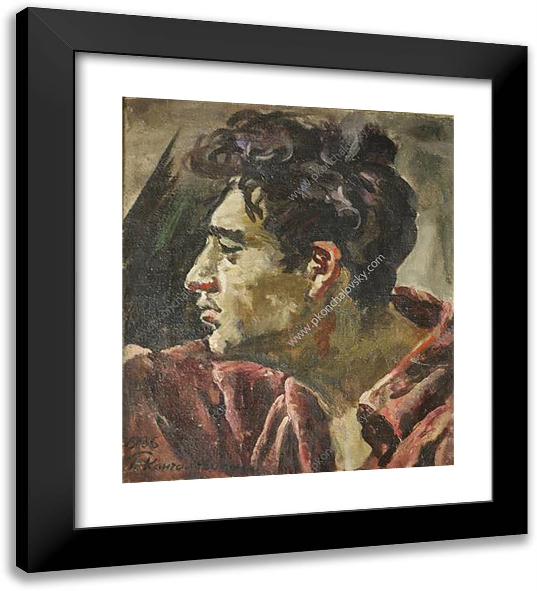 The Head of Boy in Profile 20x22 Black Modern Wood Framed Art Print Poster by Konchalovsky, Piotr