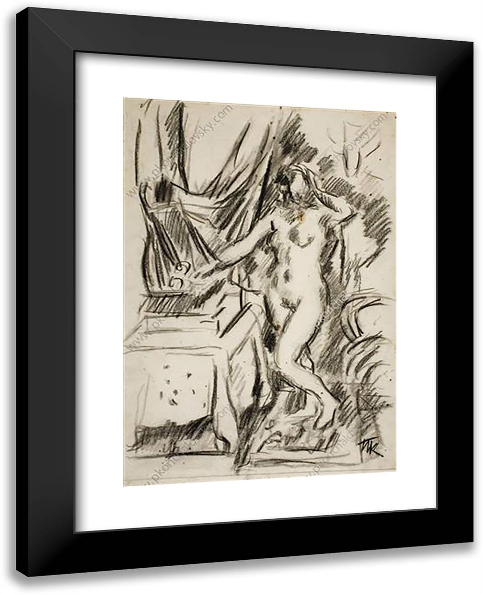 The Model at the Mirror 19x24 Black Modern Wood Framed Art Print Poster by Konchalovsky, Piotr