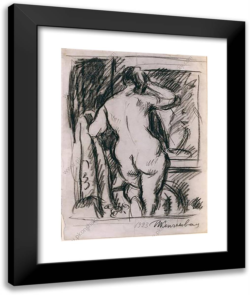 The Model Behind His Back. Drawing for the Painting Woman with a Mirror. 20x24 Black Modern Wood Framed Art Print Poster by Konchalovsky, Piotr