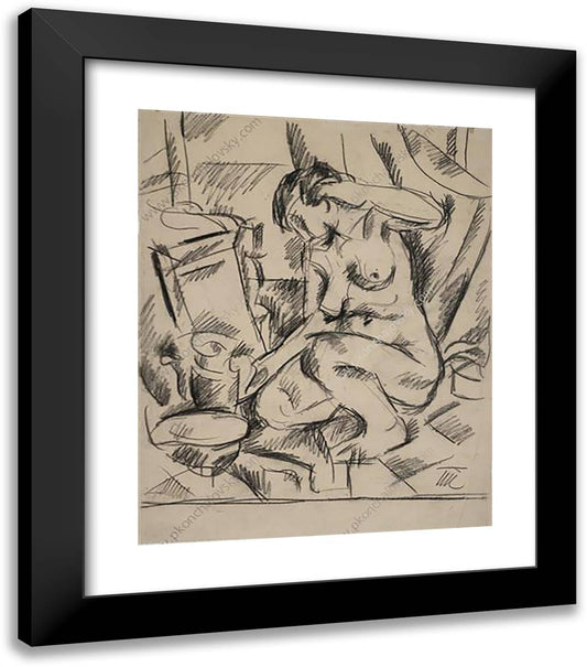 The Model Sitting on Their Haunches. in Fig. for the Film 'the Model Squatting'. 20x23 Black Modern Wood Framed Art Print Poster by Konchalovsky, Piotr