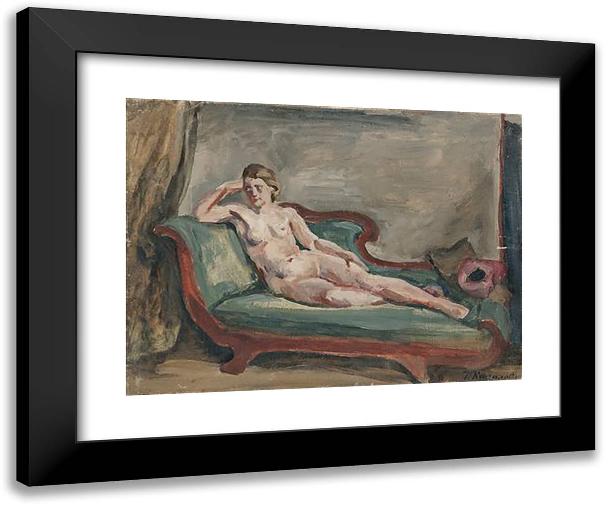 The Model. Sketch for Painting 'Woman on the Couch.  24x20 Black Modern Wood Framed Art Print Poster by Konchalovsky, Piotr