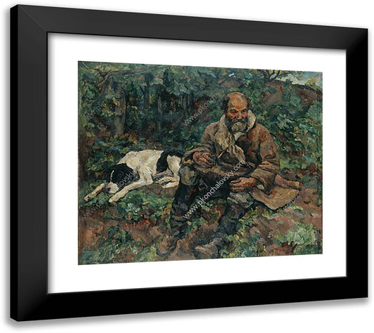 The Night Watchman with a Dog (Ivan Payala) 22x20 Black Modern Wood Framed Art Print Poster by Konchalovsky, Piotr