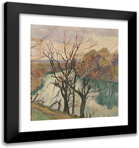 The River. Leafless Trees. 20x21 Black Modern Wood Framed Art Print Poster by Konchalovsky, Piotr