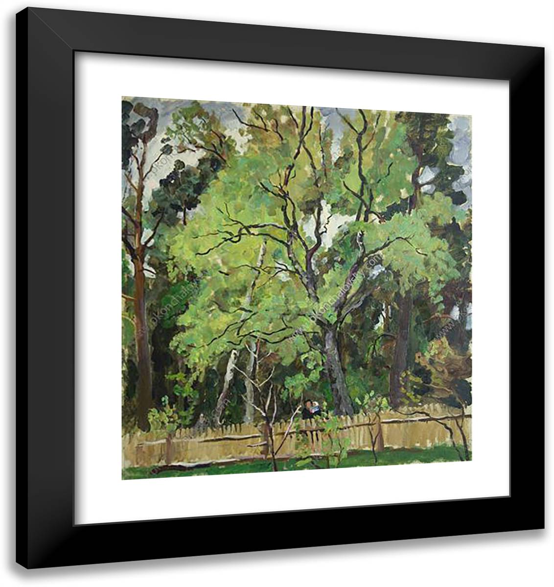 The Trees Behind the Fence 20x21 Black Modern Wood Framed Art Print Poster by Konchalovsky, Piotr