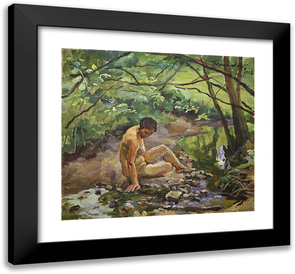 The Woman at the Creek 21x20 Black Modern Wood Framed Art Print Poster by Konchalovsky, Piotr