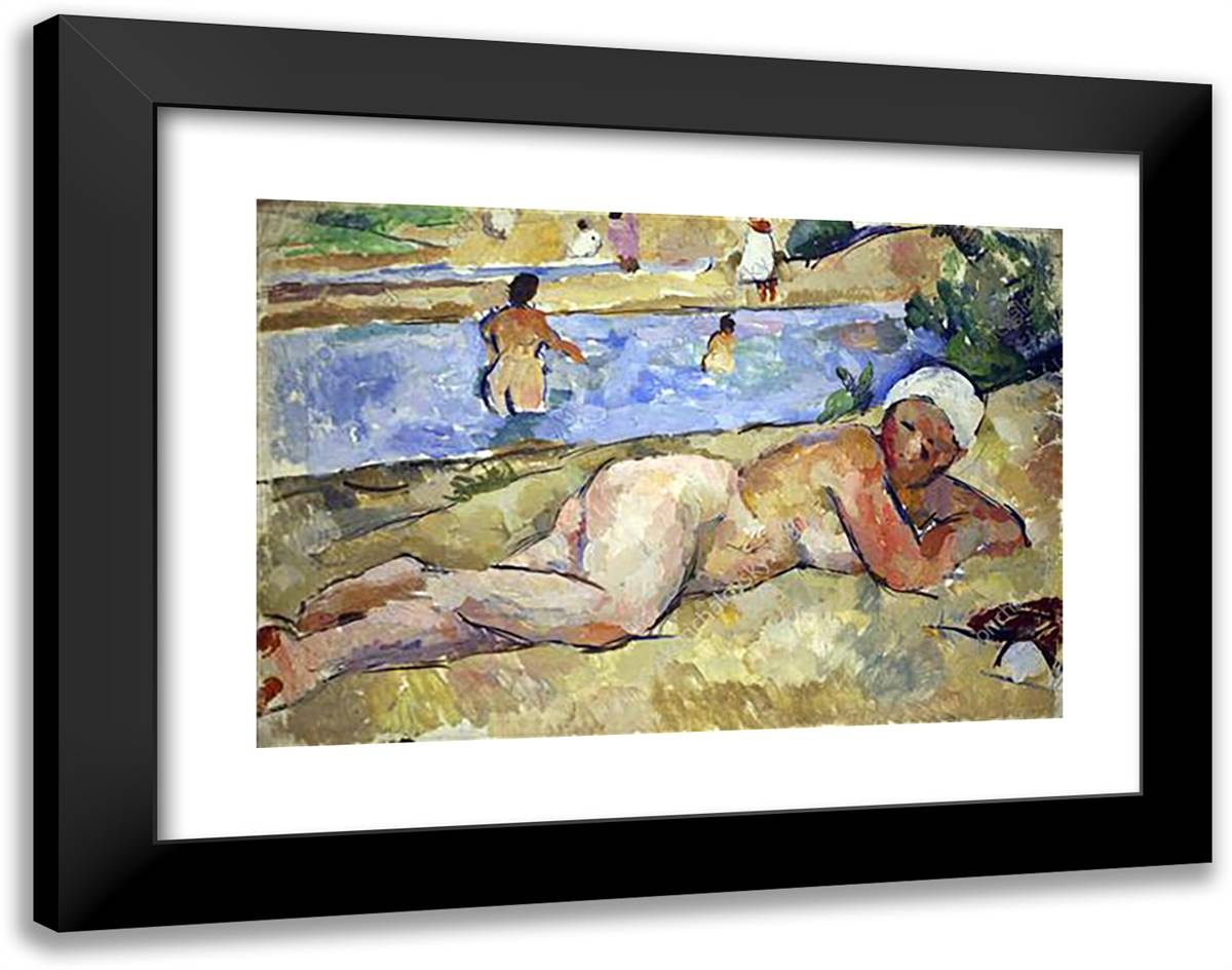 The Woman on the Bank of the River 24x19 Black Modern Wood Framed Art Print Poster by Konchalovsky, Piotr