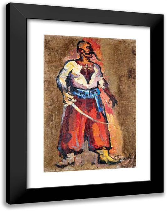 Triptych. Cossack with a Saber. 18x24 Black Modern Wood Framed Art Print Poster by Konchalovsky, Piotr