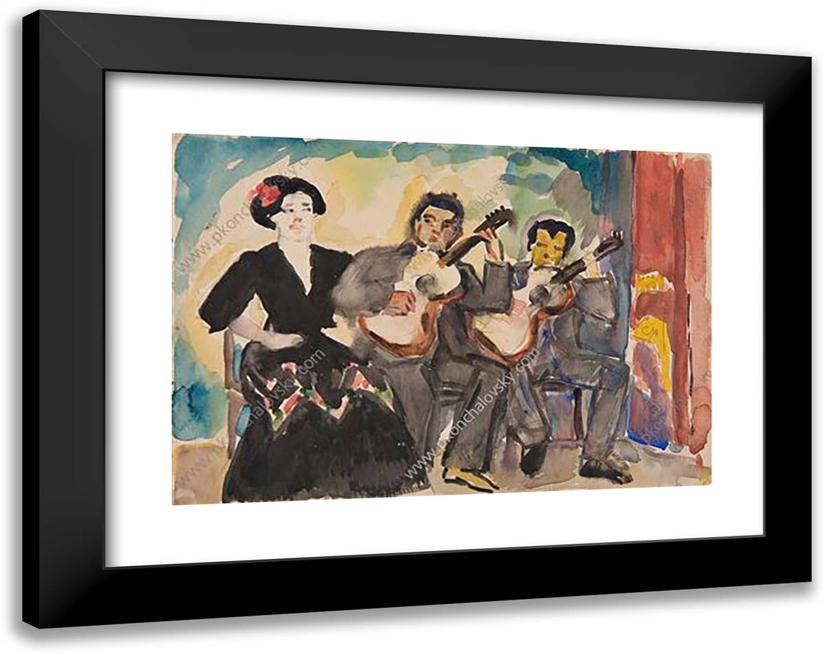 Two Guitarists and Singer 24x19 Black Modern Wood Framed Art Print Poster by Konchalovsky, Piotr