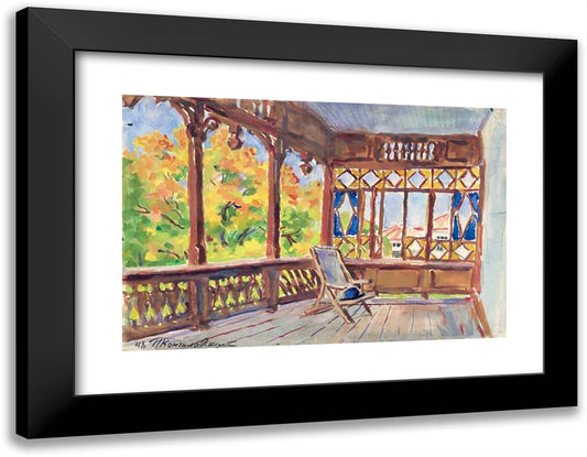 Veranda. Essentuki. 24x19 Black Modern Wood Framed Art Print Poster by Konchalovsky, Piotr