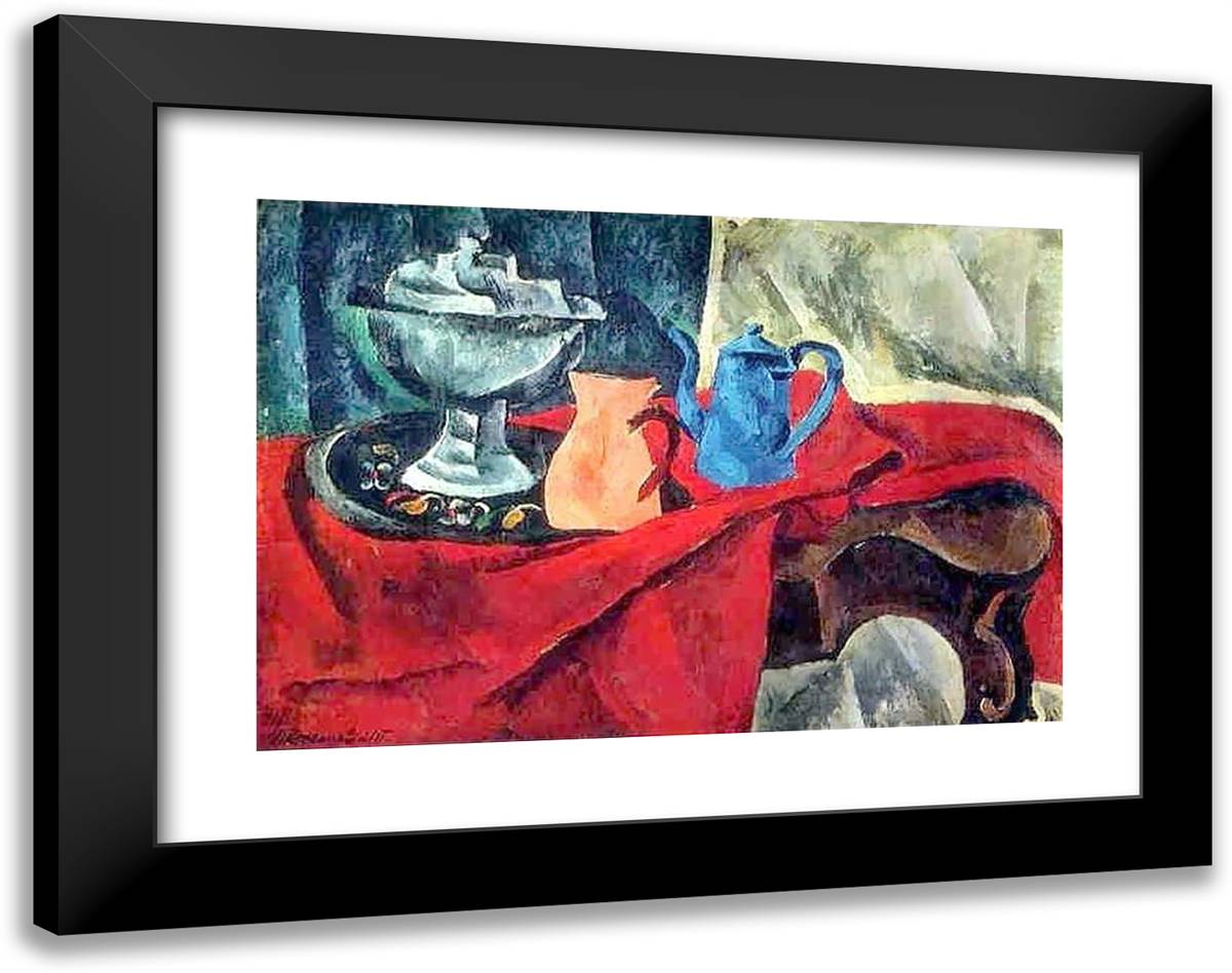 Vessels on the Red Tablecloth 24x19 Black Modern Wood Framed Art Print Poster by Konchalovsky, Piotr