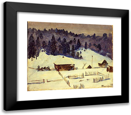 Village Karzamanovo. the Snow Has Gone. 23x20 Black Modern Wood Framed Art Print Poster by Konchalovsky, Piotr