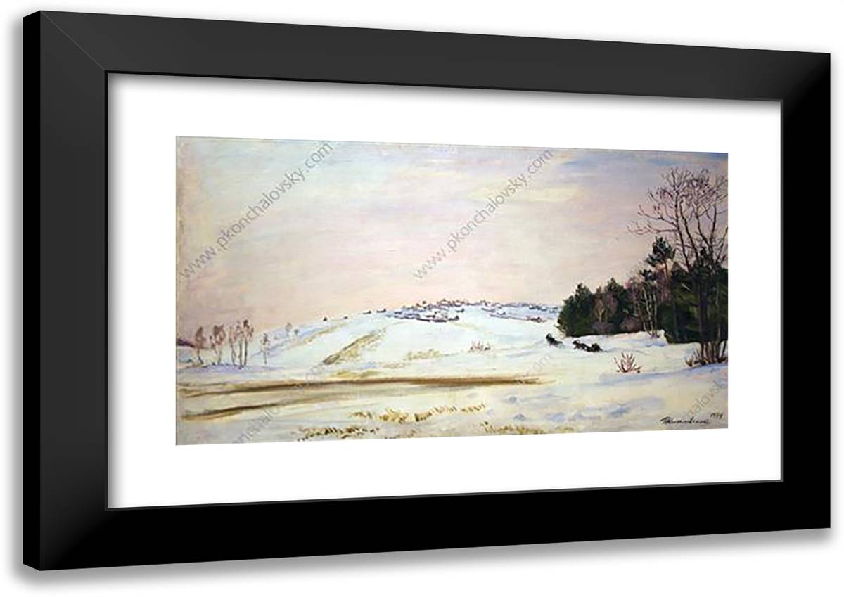 Village Potryasovo in Winter 24x17 Black Modern Wood Framed Art Print Poster by Konchalovsky, Piotr