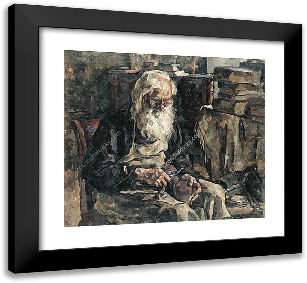 Vissarion a Shoemaker at Work 22x20 Black Modern Wood Framed Art Print Poster by Konchalovsky, Piotr