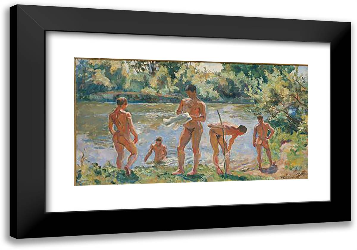 Volodya by the Water 24x17 Black Modern Wood Framed Art Print Poster by Konchalovsky, Piotr