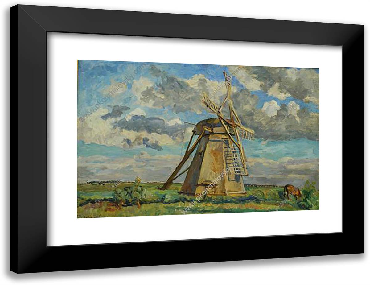 Windmill 24x18 Black Modern Wood Framed Art Print Poster by Konchalovsky, Piotr