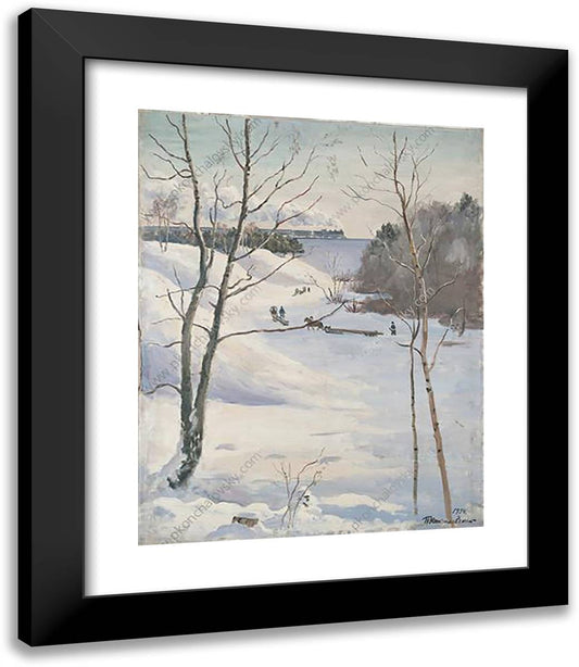 Winter Landscape with Train 20x23 Black Modern Wood Framed Art Print Poster by Konchalovsky, Piotr