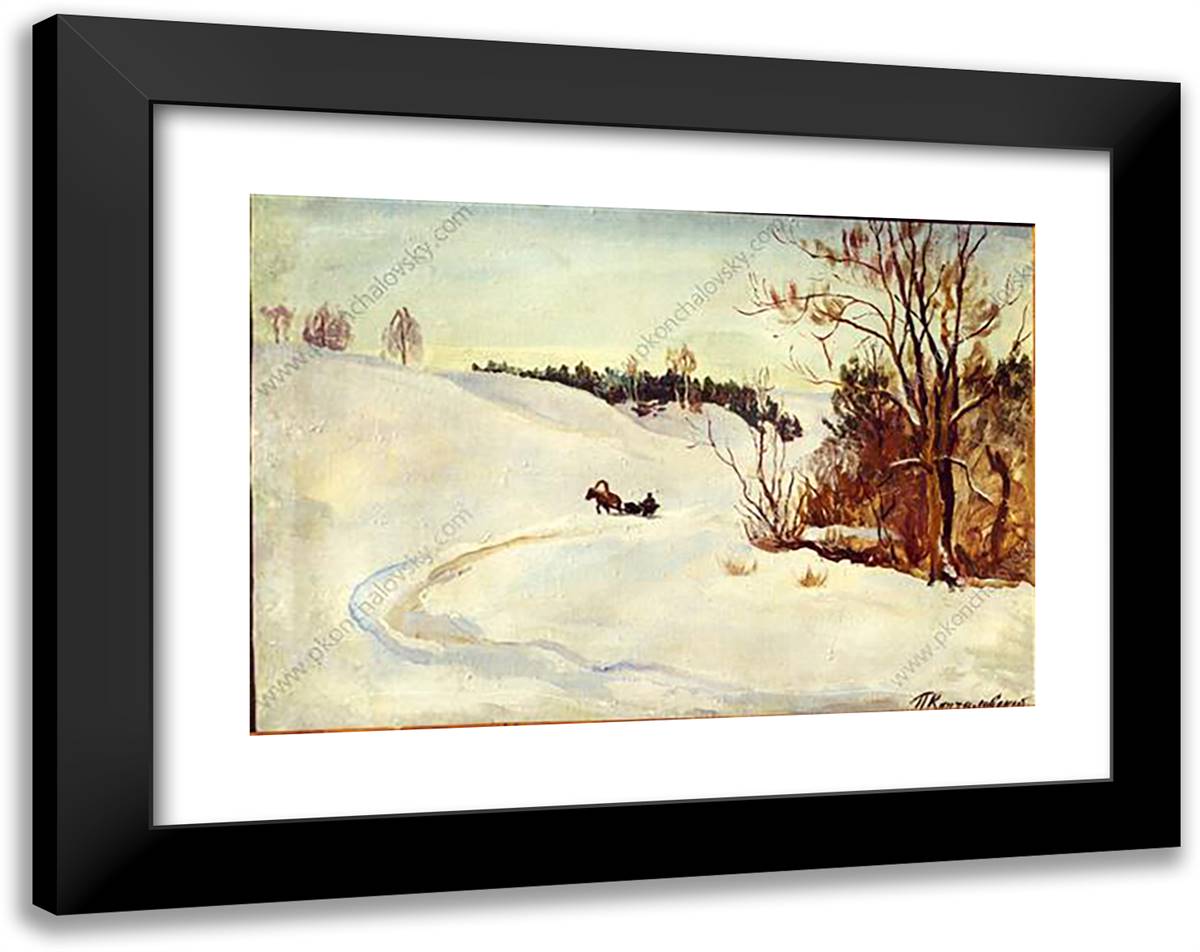 Winter Road. the Evening. 24x19 Black Modern Wood Framed Art Print Poster by Konchalovsky, Piotr