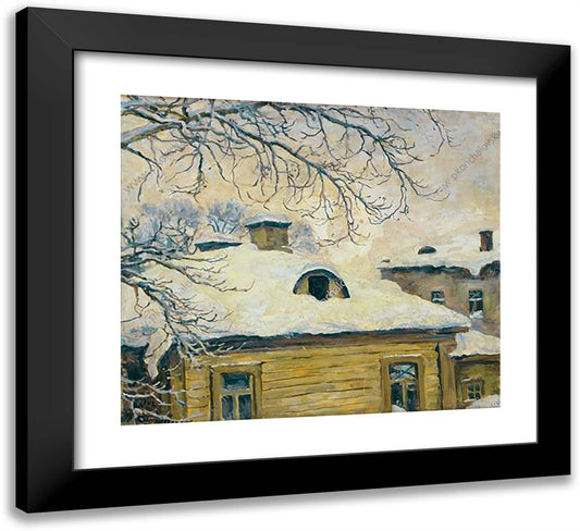 Winter. Rooftops. 22x20 Black Modern Wood Framed Art Print Poster by Konchalovsky, Piotr