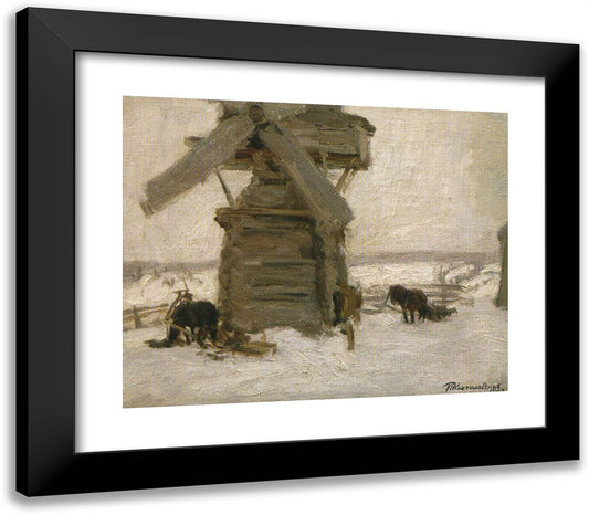 Winter. the Mill on the Ker-Island. 23x20 Black Modern Wood Framed Art Print Poster by Konchalovsky, Piotr