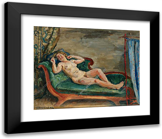 Woman on Sofa 23x20 Black Modern Wood Framed Art Print Poster by Konchalovsky, Piotr