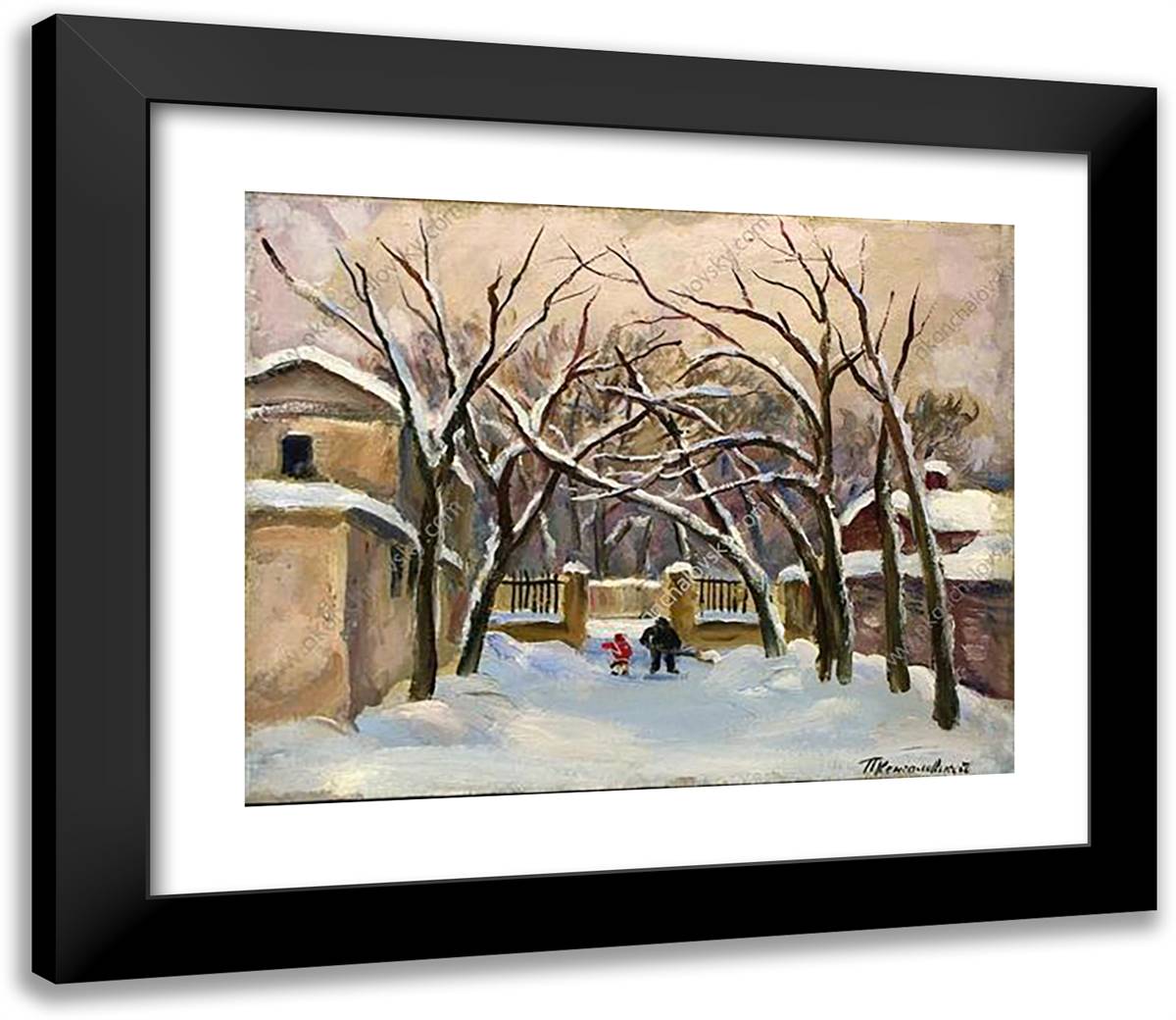 Yard of Samarins' House on Spiridonovka 23x20 Black Modern Wood Framed Art Print Poster by Konchalovsky, Piotr